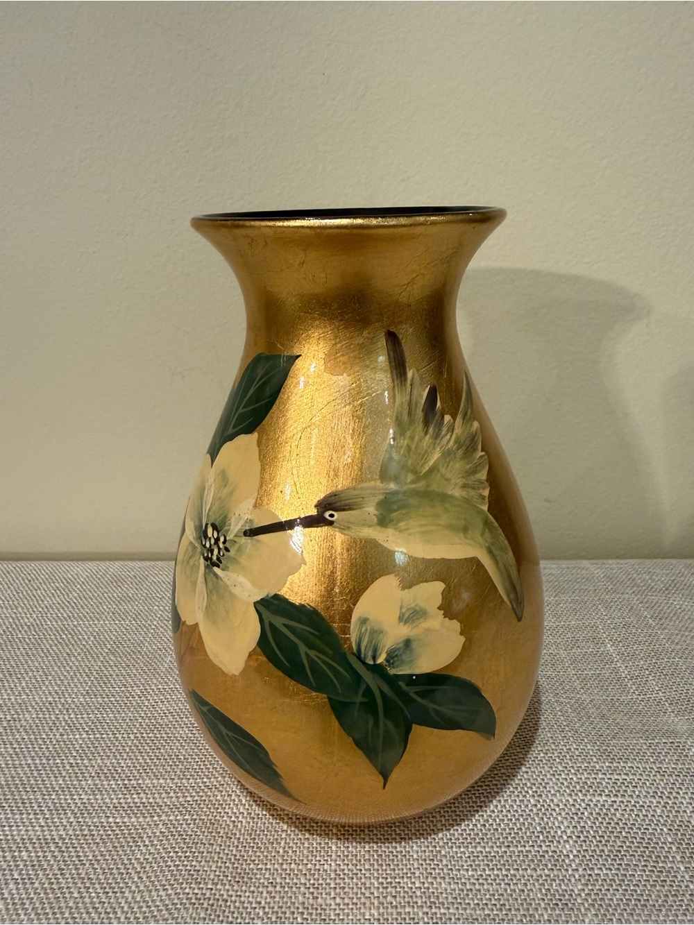 Formalities by Baum Brothers Gold Hand Painted Vase Magnolia & Hummingbird⁠